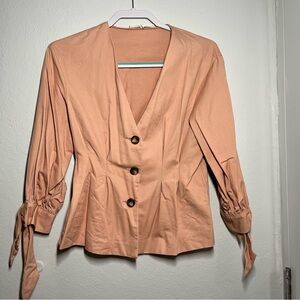 Etaphe Studios Structured Button Blouse  Warm Blush Tan | Size Small | Tailored